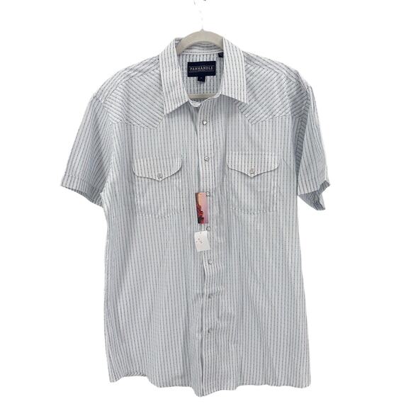 Panhandle Blue/White Snap Up Button Up Shirt Men 17 Stripe Pearl Vintage Western - Picture 1 of 7